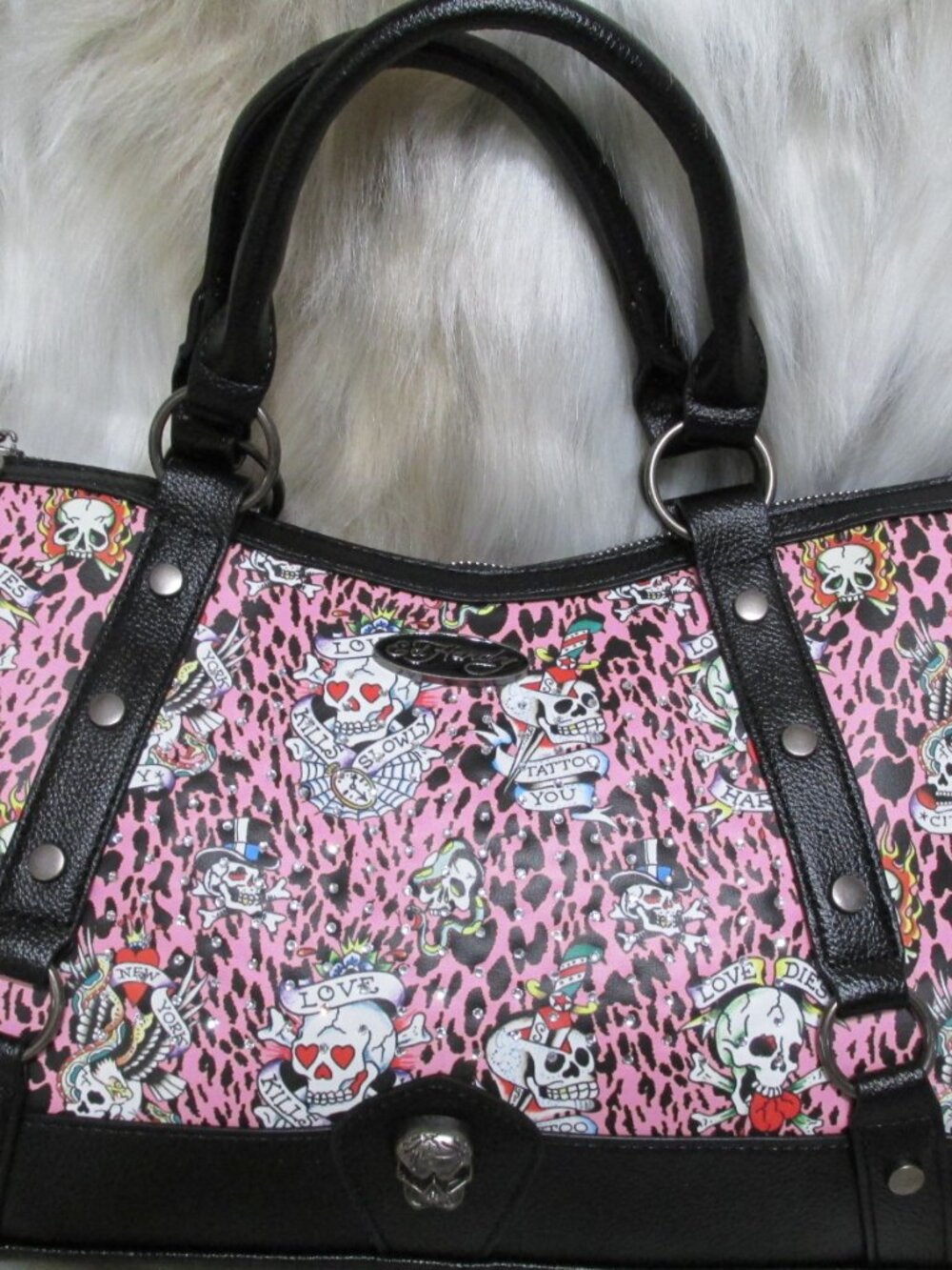 P3098-NWOT Ed Hardy Skull & Animal Print Satchel/Shoulder Bag
